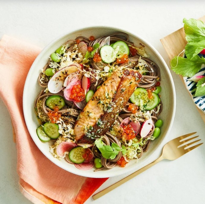 Salmon With Ginger Butter, Soba Noodles And Radish