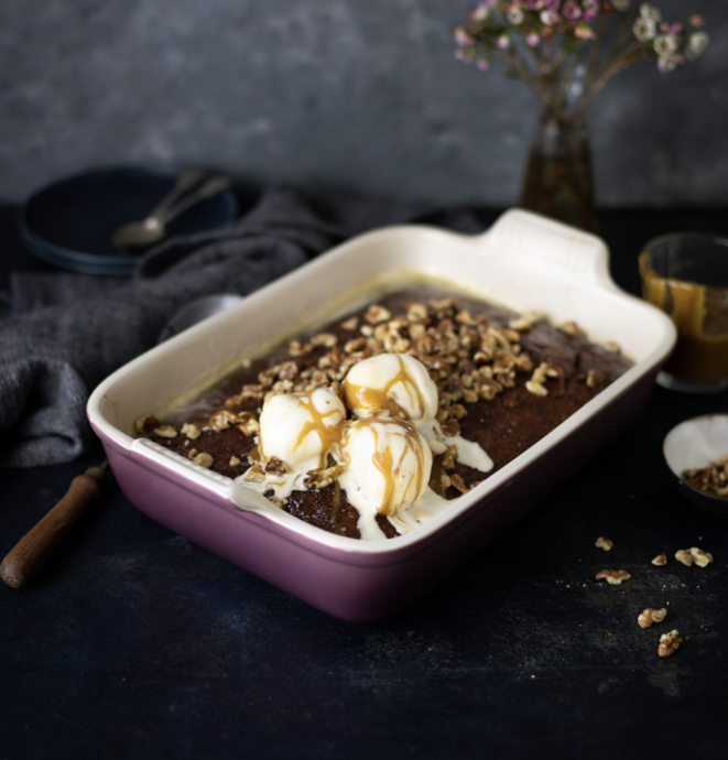 Sticky toffee, fig & walnut pudding