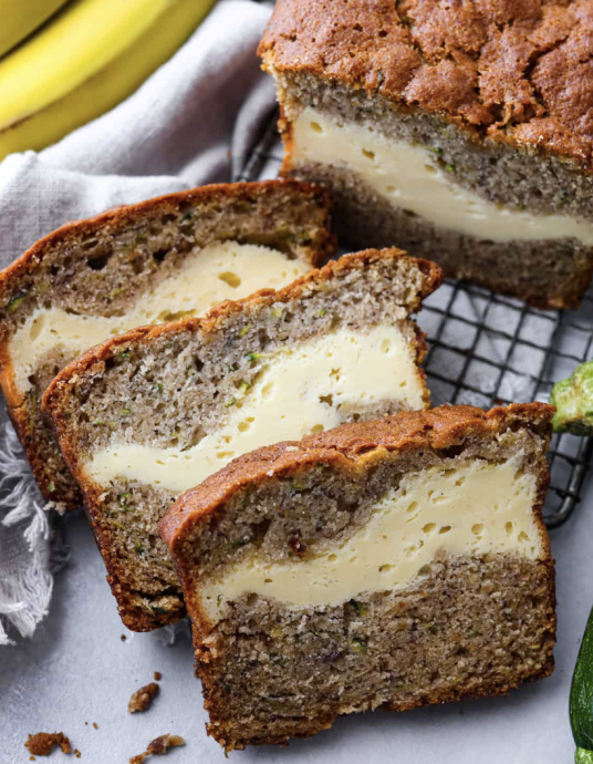 Cream Cheese Swirled Banana Zucchini Bread