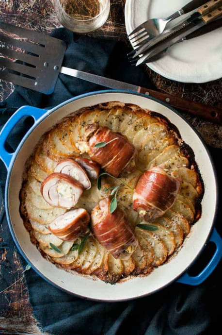 Prosciutto Wrapped Chicken with Scalloped Potatoes (One Pan!)
