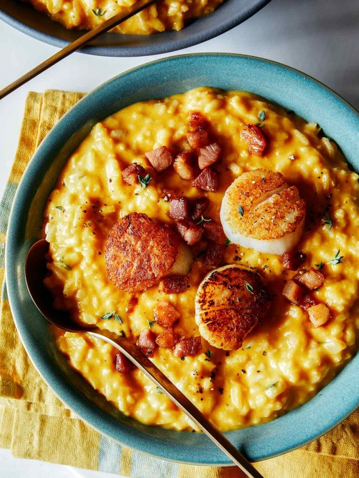 Pumpkin Risotto with Seared Scallops