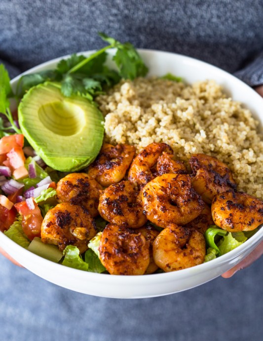 Shrimp Avocado Quinoa Bowls