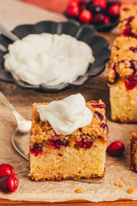 Cranberry Crumb Cake with Whipped Maple Creme Fraiche