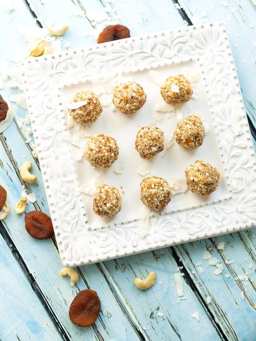 Apricot Balls with Dates, Cashews, & Coconut
