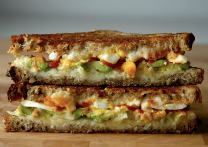 Breakfast Grilled Cheese With Avocado and Sriracha