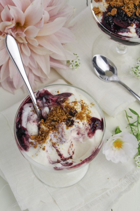 Skyr Mousse with Wild Blueberries and Sweet Gingerbread Crumbs