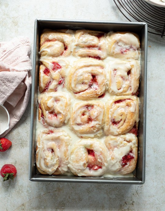 Strawberry Sweet Rolls with Lemon Glaze