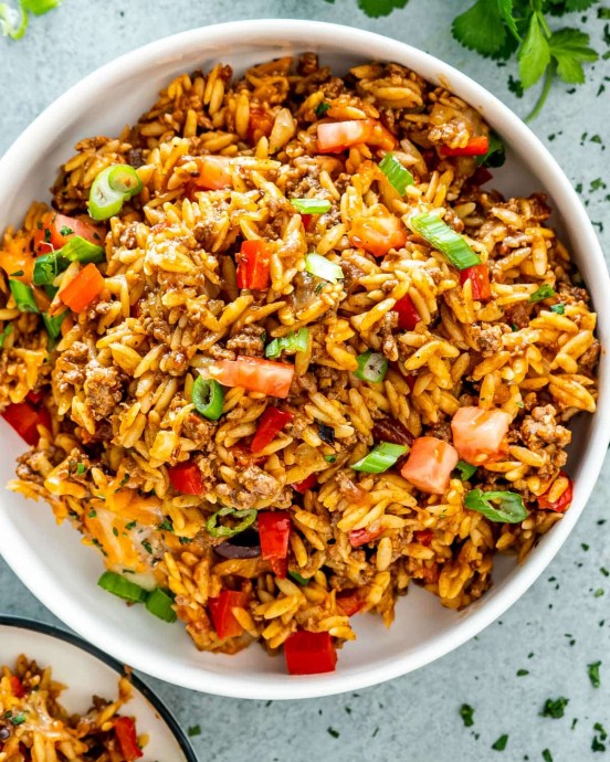 One Pot Cheesy Taco Orzo