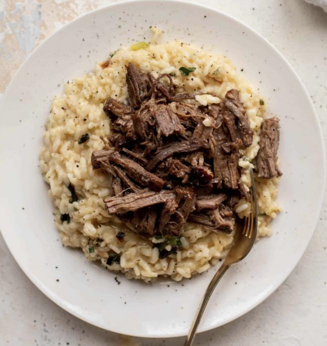 Braised Short Ribs with Charred Scallion Risotto