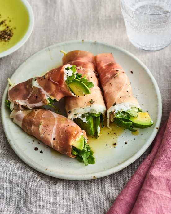 Prosciutto-Wrapped Avocado with Goat Cheese and Arugula