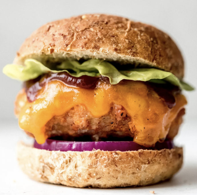 Seriously Good Sweet Potato Cheddar BBQ Chicken Burgers