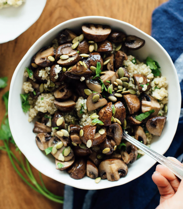 Roasted Mushrooms with Herbed Quinoa