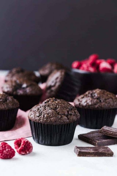 Double Chocolate Muffins With Raspberries