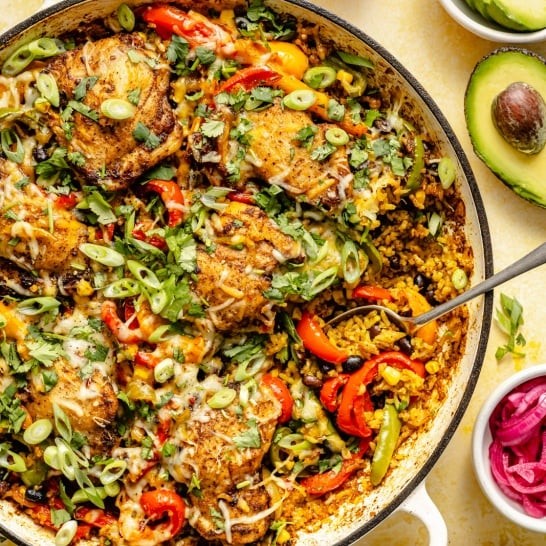 One Pan Southwest Chicken and Rice Fajita Skillet One Pan Southwest Chicken and Rice Fajita Skillet