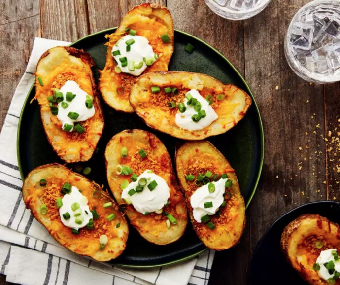 Cheesy Potato Skins With Vegetarian Bacon Bits