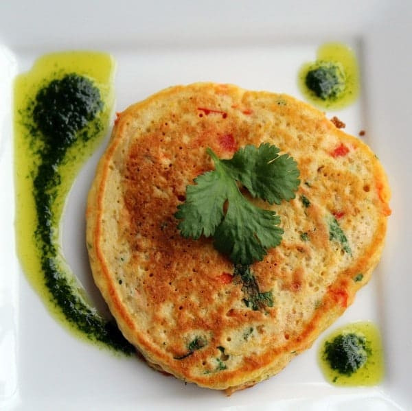 Savory Quinoa Pancakes with Parsley Cilantro Vinaigrette