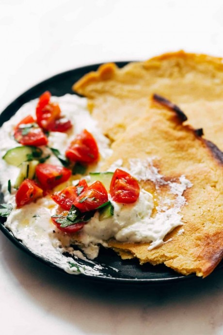 Socca with Whipped Feta and Tomato Salad