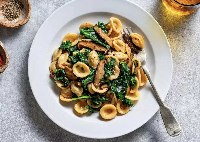 Pasta with Smoky Shiitakes and Winter Greens