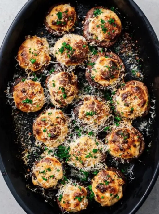 Cheesy Miso Stuffed Mushrooms