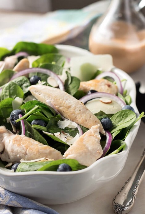 Chicken Spinach Blueberry Salad with Parmesan Cheese