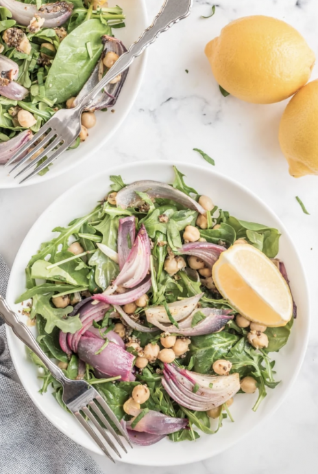 Spinach and Arugula Salad with Indian Spiced Chickpeas