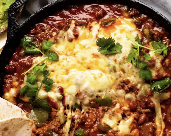 Cheesy Mexican beef and bean bake