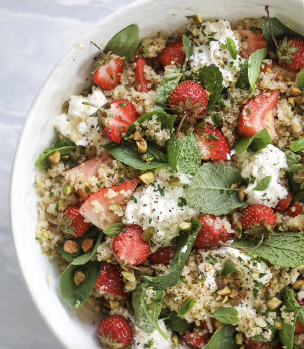 Strawberry Burrata Quinoa Salad With Pistachios