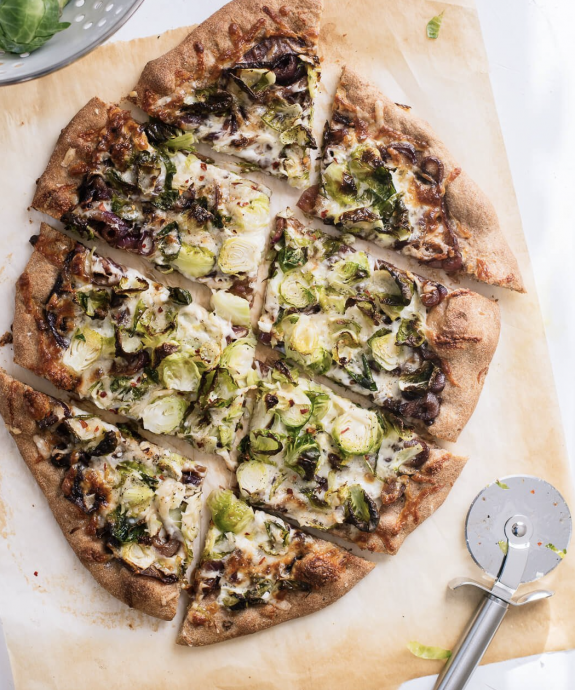 Brussels Sprouts Pizza with Balsamic Red Onions