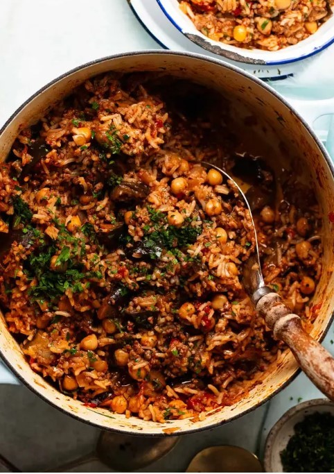 One-pot Moussaka Beef Rice Pilaf