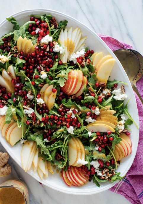 Pomegranate & Pear Green Salad with Ginger Dressing