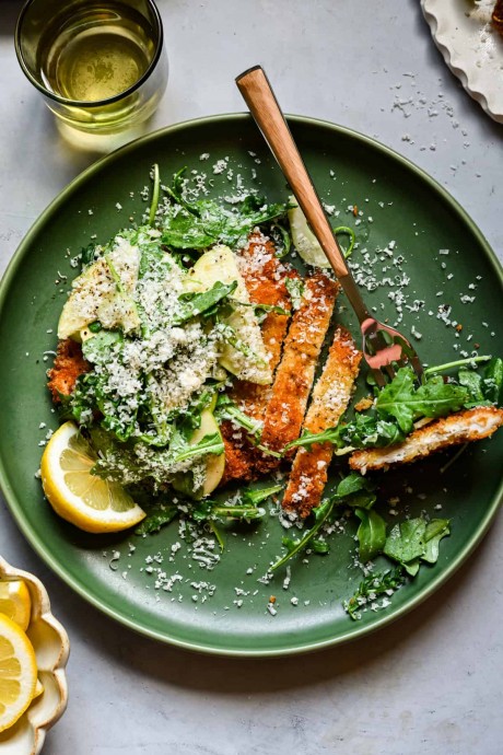 Chicken Milanese with Shaved Apple and Arugula Salad