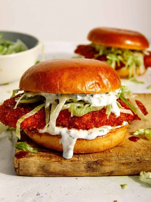 Baked Nashville Hot Chicken Sandwich with Honey Baked Nashville Hot Chicken Sandwich with Honey