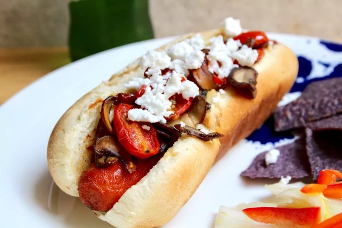 Carrot Hot Dogs with Roasted Tomatoes and Mushrooms Carrot Hot Dogs with Roasted Tomatoes and Mushrooms