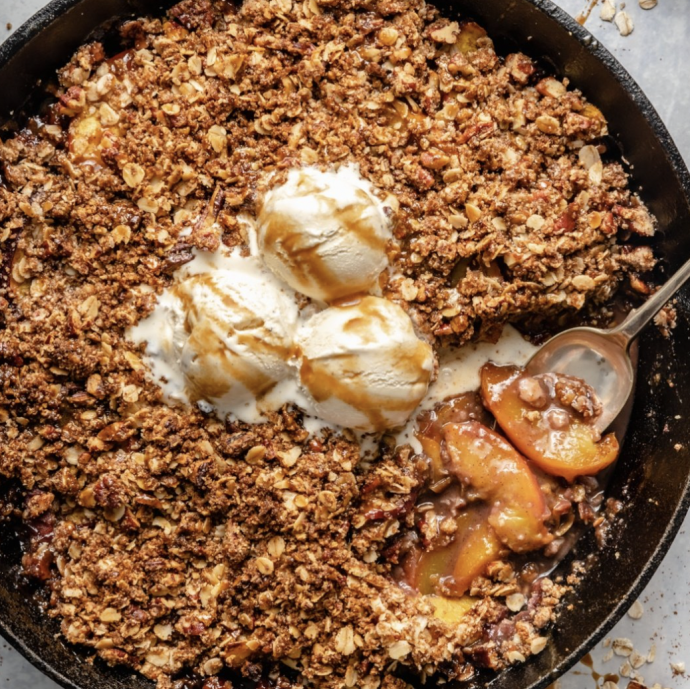 Gluten Free Peach Crisp with Salted Coconut Milk Caramel