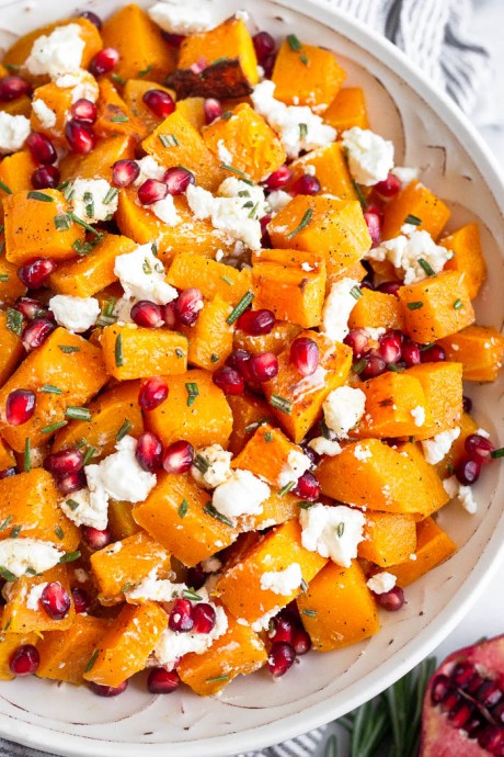 Roasted Butternut Squash with Goat Cheese & Pomegranates