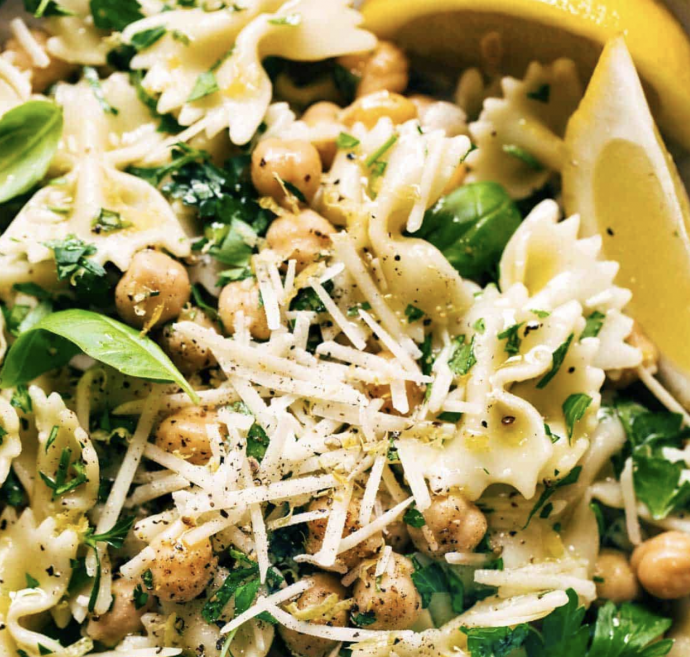 Lemon Herb Pasta Salad with Marinated Chickpeas