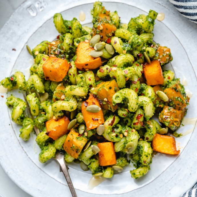 Cilantro Pesto Pasta with Roasted Pumpkin & Honey