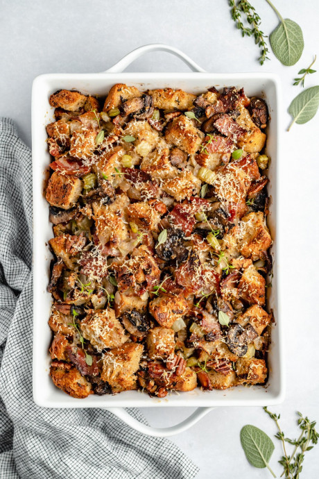 Parmesan Bacon Sourdough Mushroom Stuffing