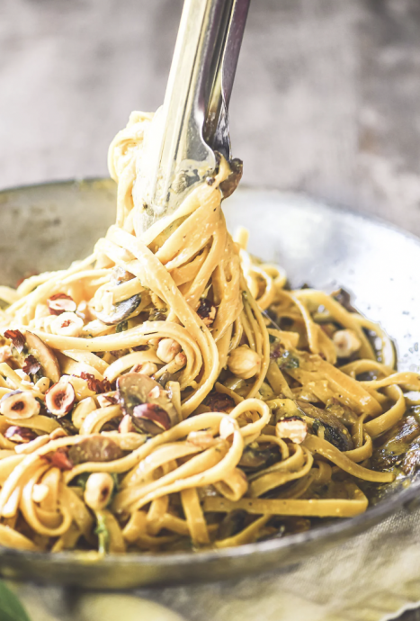 Mushroom Carbonara with Gruyere and Hazelnuts