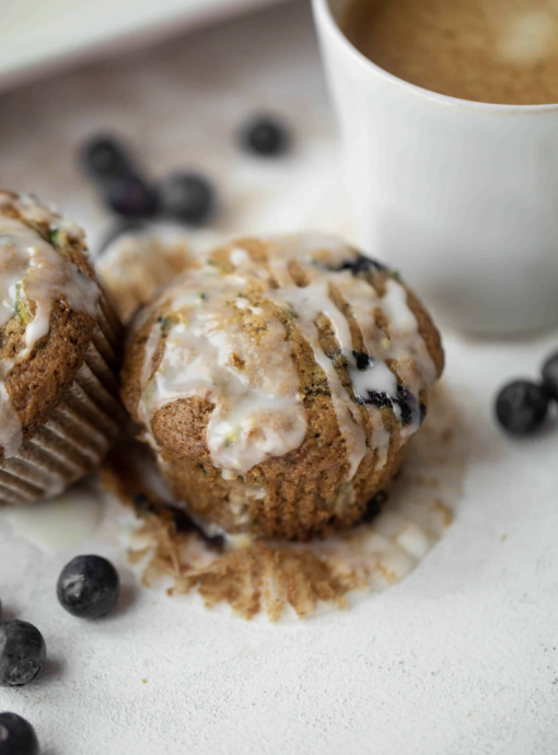 Blueberry zucchini muffins with Lemon Glaze