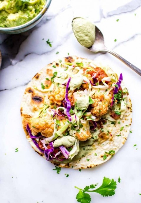 Roasted Cauliflower Tinga Tacos With Chili-Lime Slaw