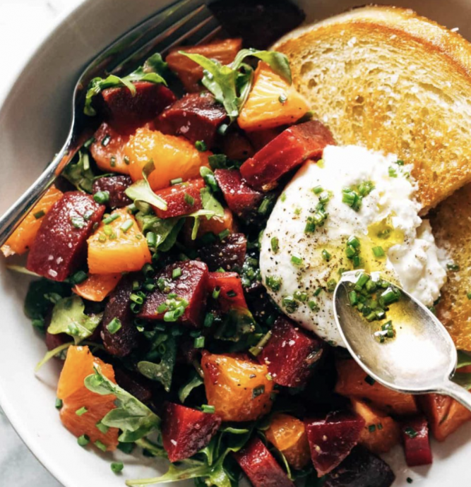 Beet and Burrata Salad with Fried Bread