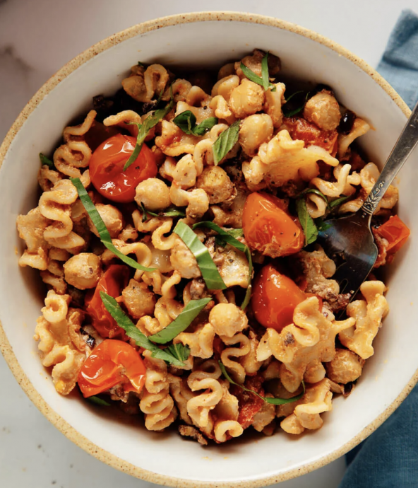 Tomato & Chickpea Pasta with Goat Cheese