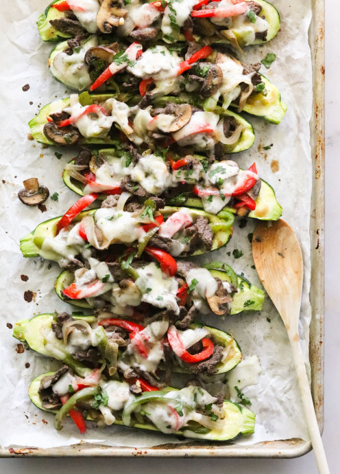 Keto Philly Cheesesteak Zucchini Boats