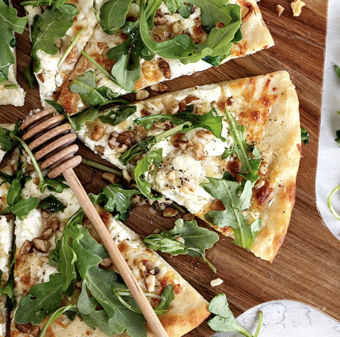 White Pizza with Goat Cheese, Honey and Walnuts