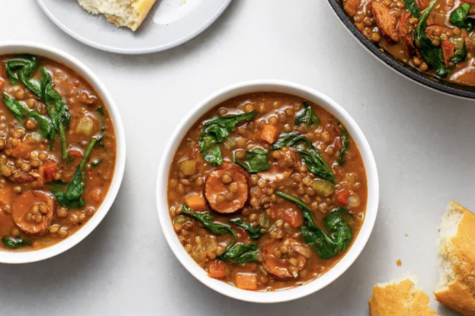 Lentil Soup With Spinach and Spicy Sausage